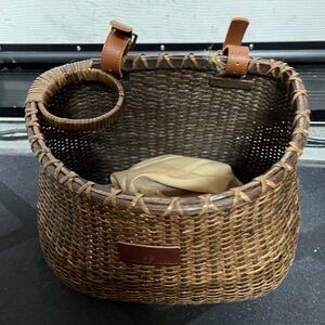 Brown Woven Basket with Leather Accents for bikes